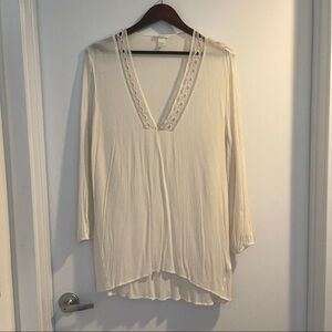 Top tunic beige long sleeves 14 V neck lace H&M
